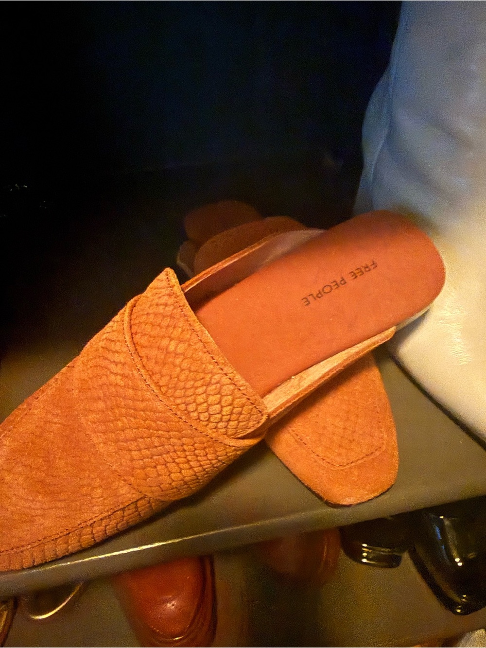 Free People Rust-Tan Textured Suede Mule